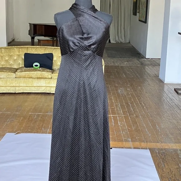 Handmaid vintage black and gold polka maxi length dress - Picture 7 of 14